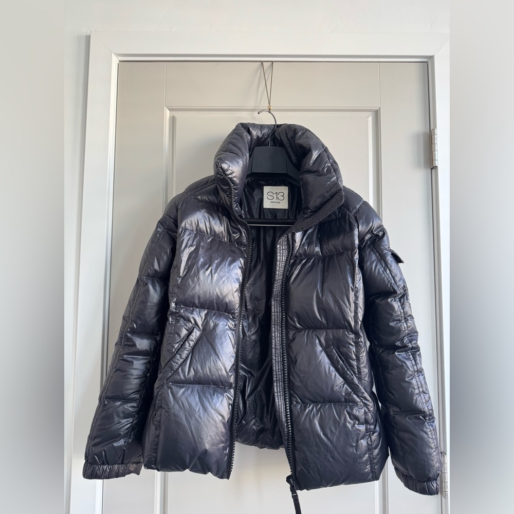 S13 New York Kylie Glossy Black Puffer Jacket - Missing Detachable Hood